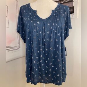 Lucky Brand Short Sleeve V-Neck Peasant Blouse Blue Size Large